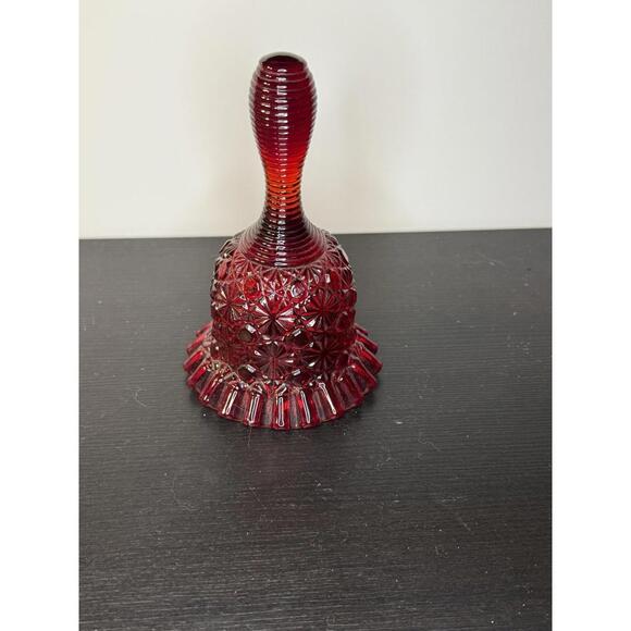 Fenton Ruby Red Bell Ribbed Handle Ruffle Edge Designer Cut Glass - Picture 5 of 5